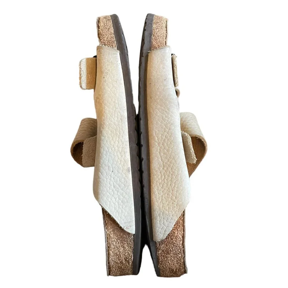 Mens Birkenstock Arizona Cream Pebbled Leather Sandals 45 12 Germany 2 Strap